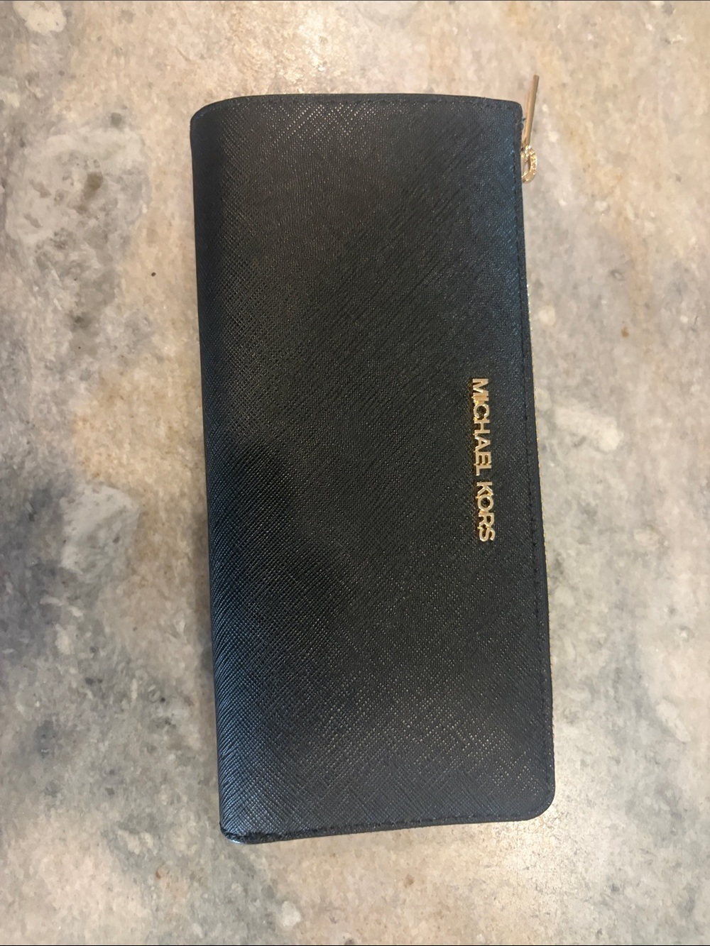 Michael Kors Black Zip Around Wallet with Gold Logo